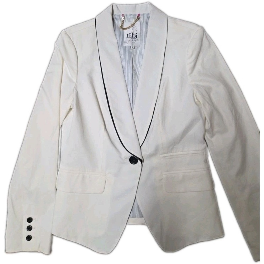 Tibi Lapel Blazer Jacket Cream/Black Sz 8 Tuxedo Y2K Retro Lined